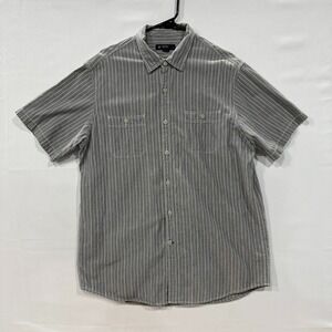 Cremieux Collection Men's Short‑Sleeve Striped Button‑Up Shirt Size L Gray
